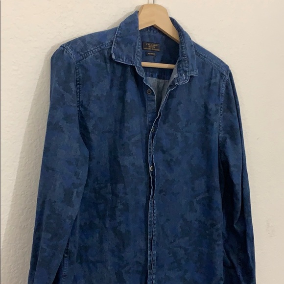 Zara men long Sleeve Dark Blue button down Shirt - Picture 3 of 7